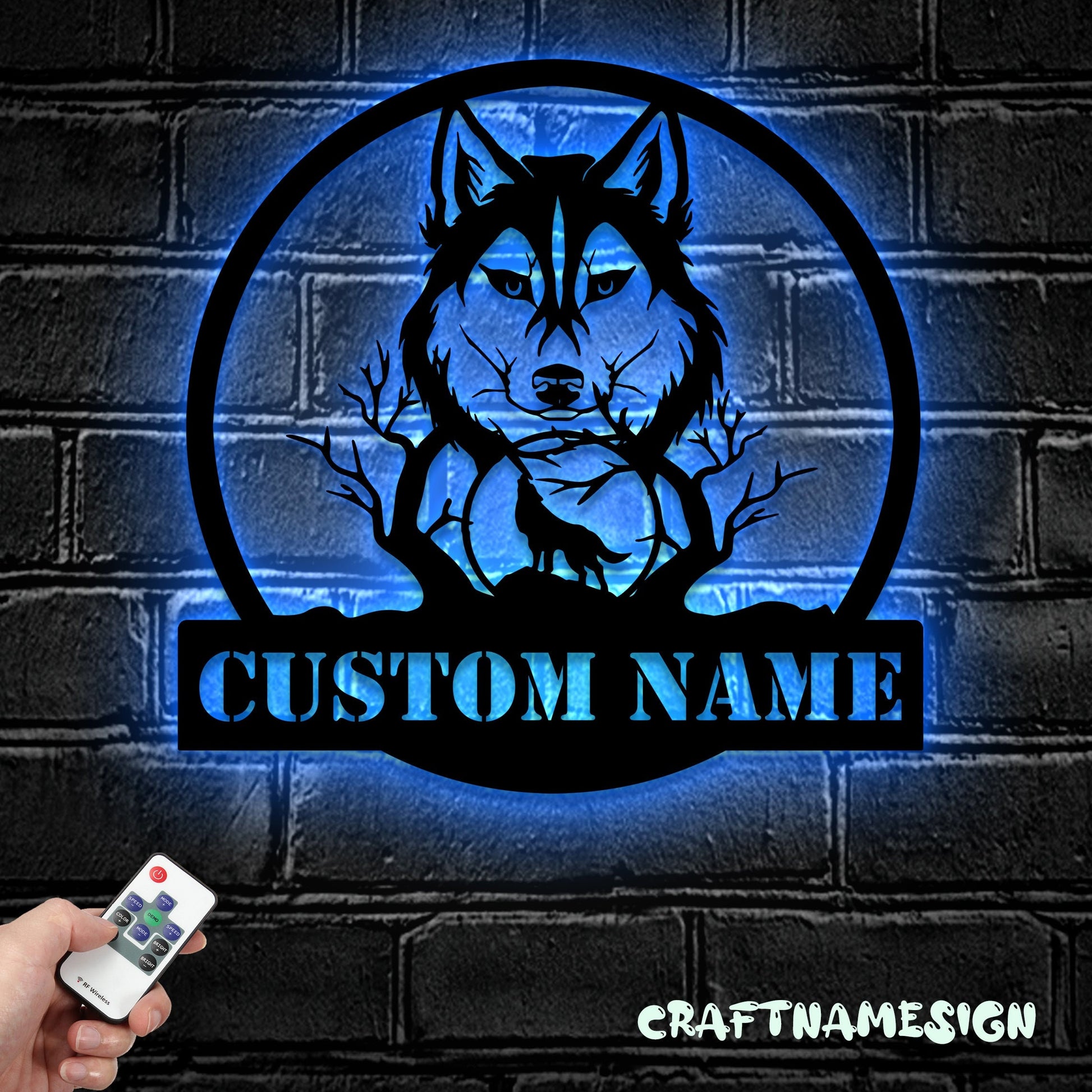 Custom Wolf Metal Wall Art LED Light, Custom Wolf Lover Name Sign