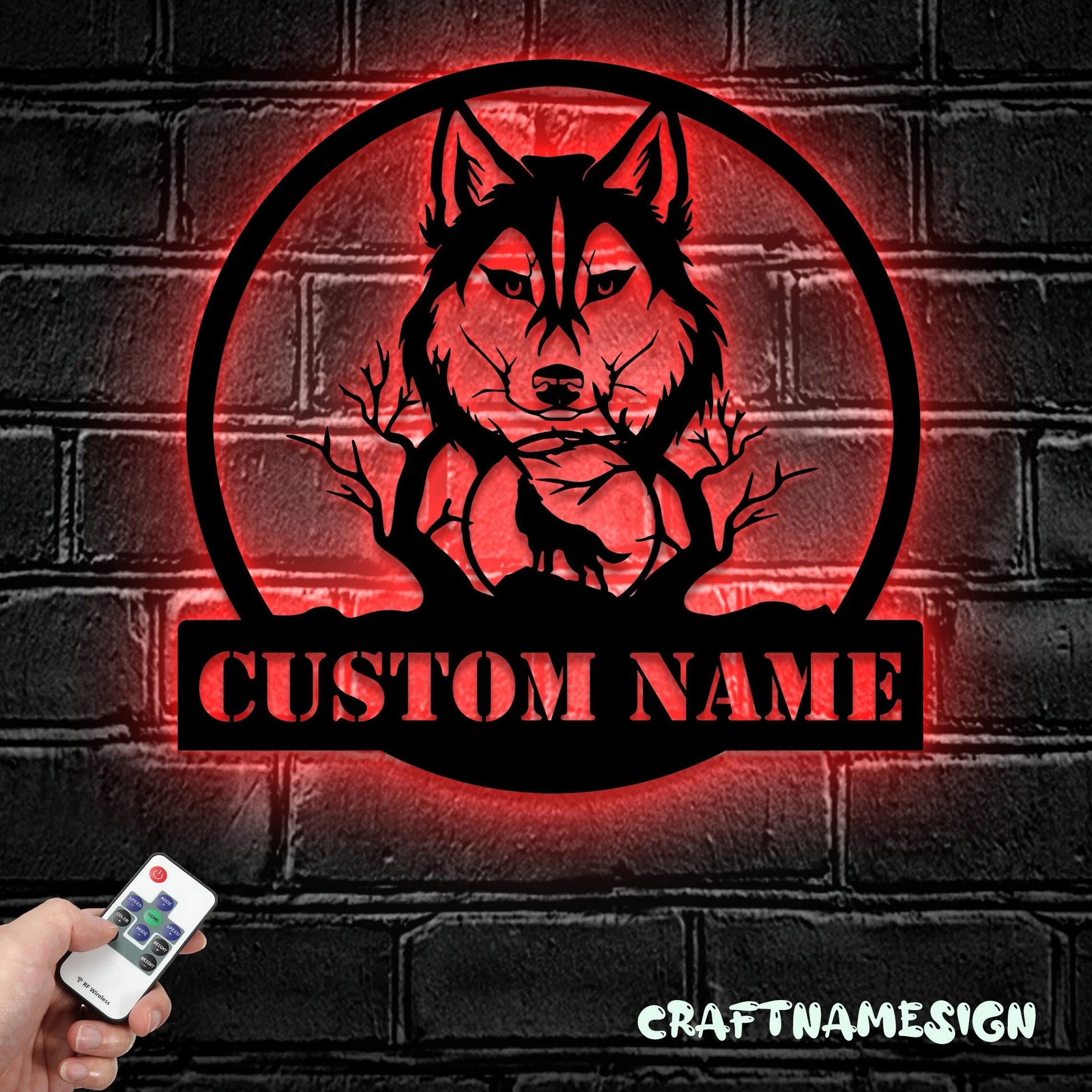 Custom Wolf Metal Wall Art LED Light, Custom Wolf Lover Name Sign