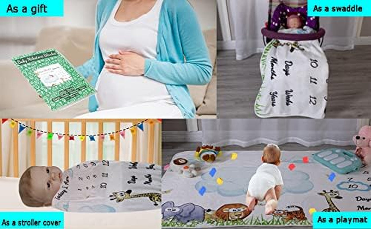 Baby Milestone Blanket Gifts - Newborn Boy & Girl Monthly Year Infant Growth Blankets Nursery Swaddling Blankets (Blue Cloud, Single Printed)