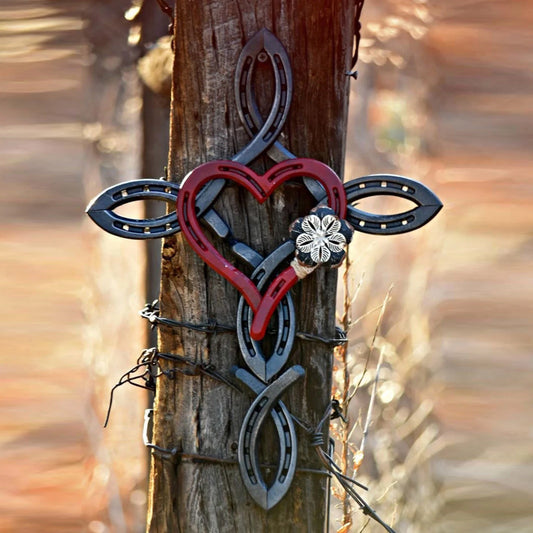 Atural Horsehsoe Cross with Heart Metal Wall Art Horseshoe Cross Outdoor Patio Home Decorhome Decor One Size