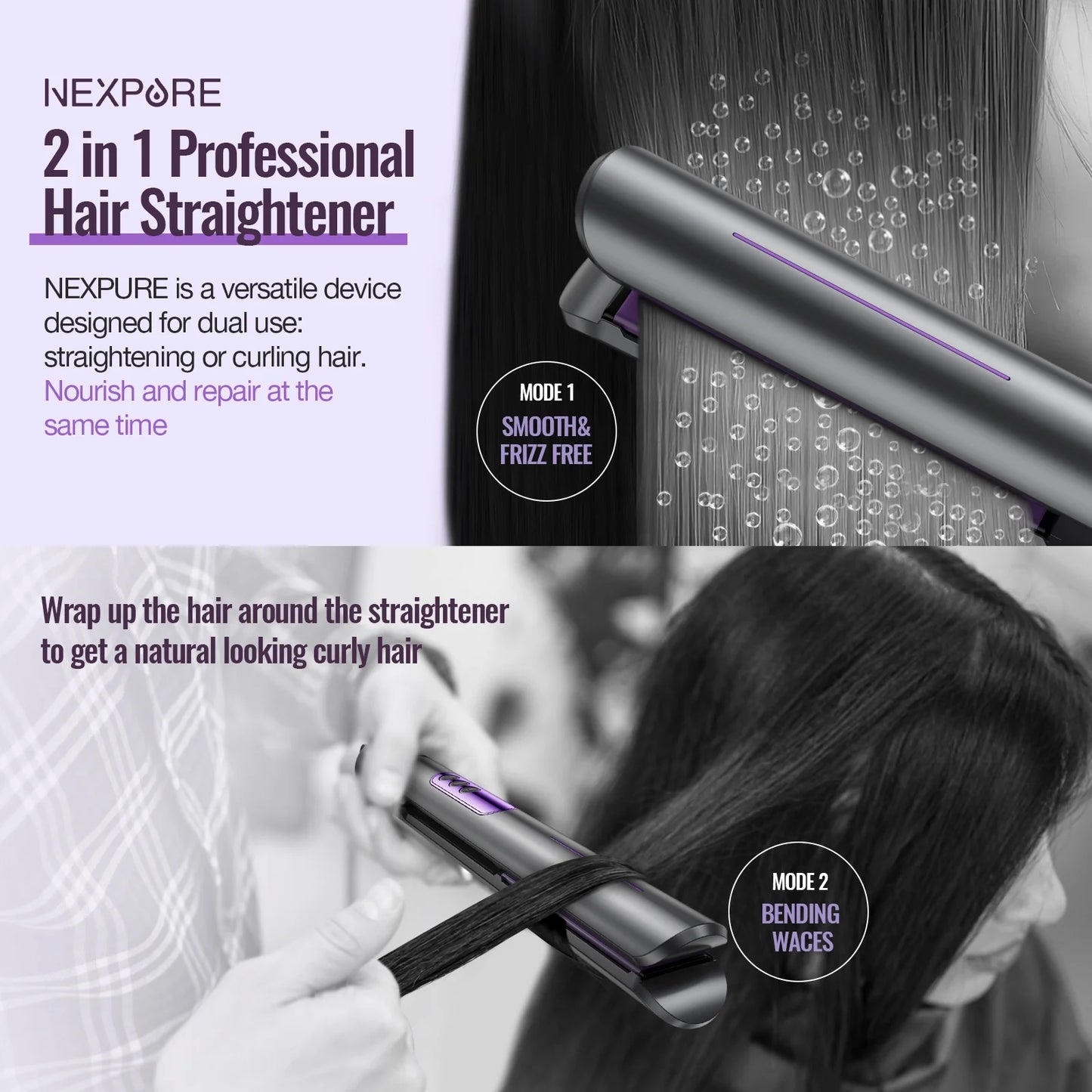 New Upgrade Ionic Flat Iron , Fast Heating Professional Salon 2-In-1 Ceramic Hair Straightener and Curler,Dual Voltage for Travel