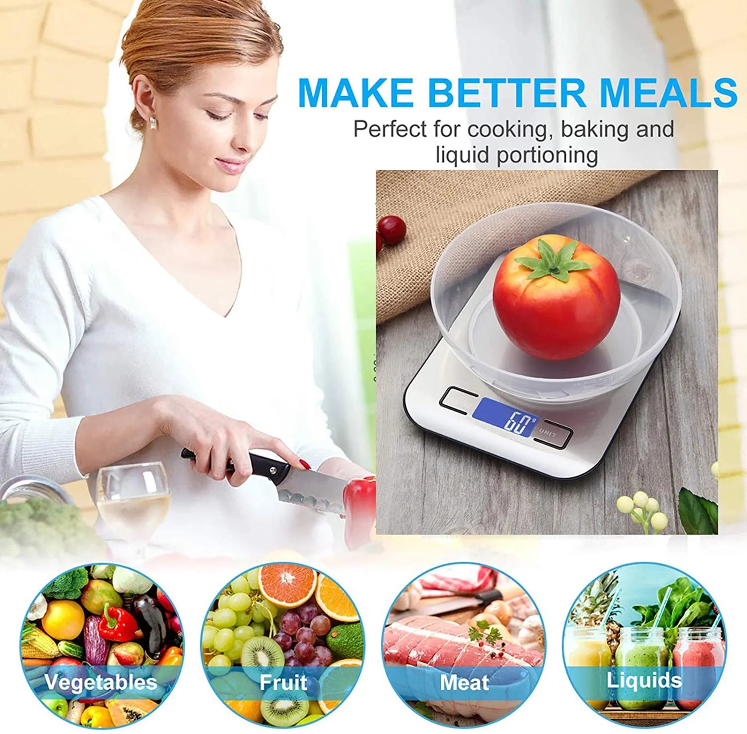 Food Kitchen Scale, Weight Grams and Oz, LED Backlit Display, Stainless Steel