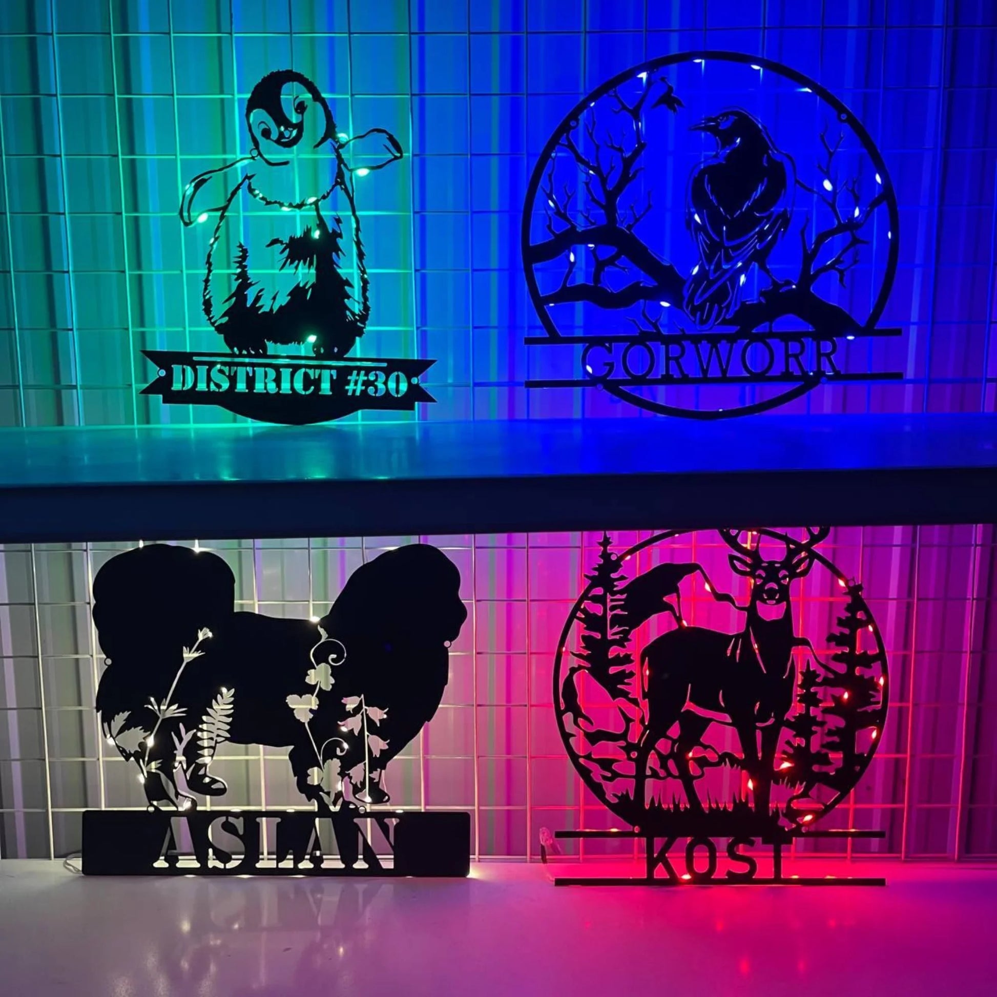 Custom Wolf Metal Wall Art LED Light, Custom Wolf Lover Name Sign