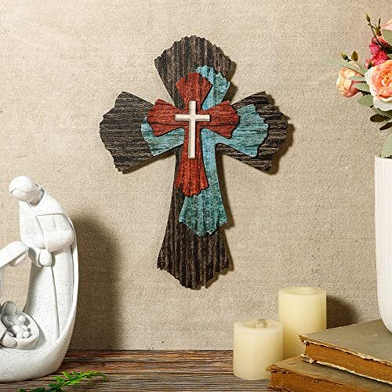 Wall Cross Farmhouse Wooden Cross Decorative Wooden Wall Cross Hanging Rustic