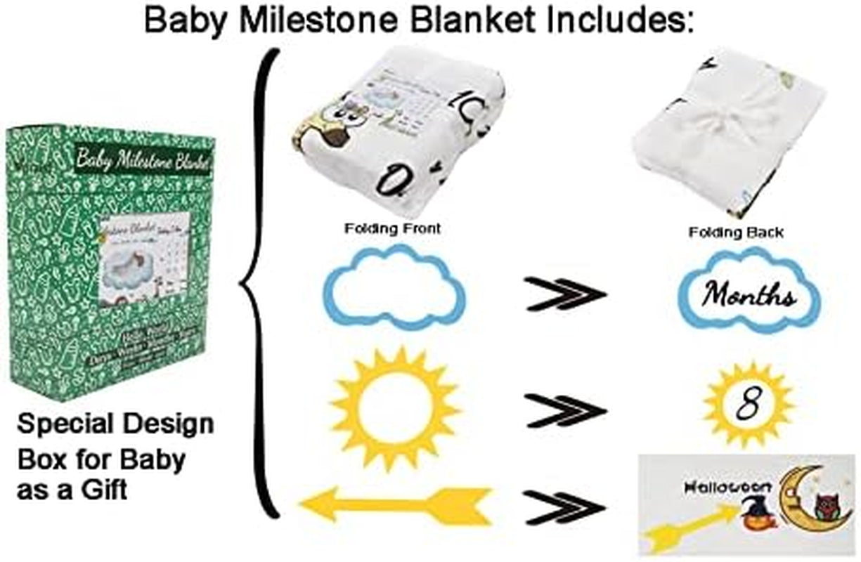 Baby Milestone Blanket Gifts - Newborn Boy & Girl Monthly Year Infant Growth Blankets Nursery Swaddling Blankets (Blue Cloud, Single Printed)