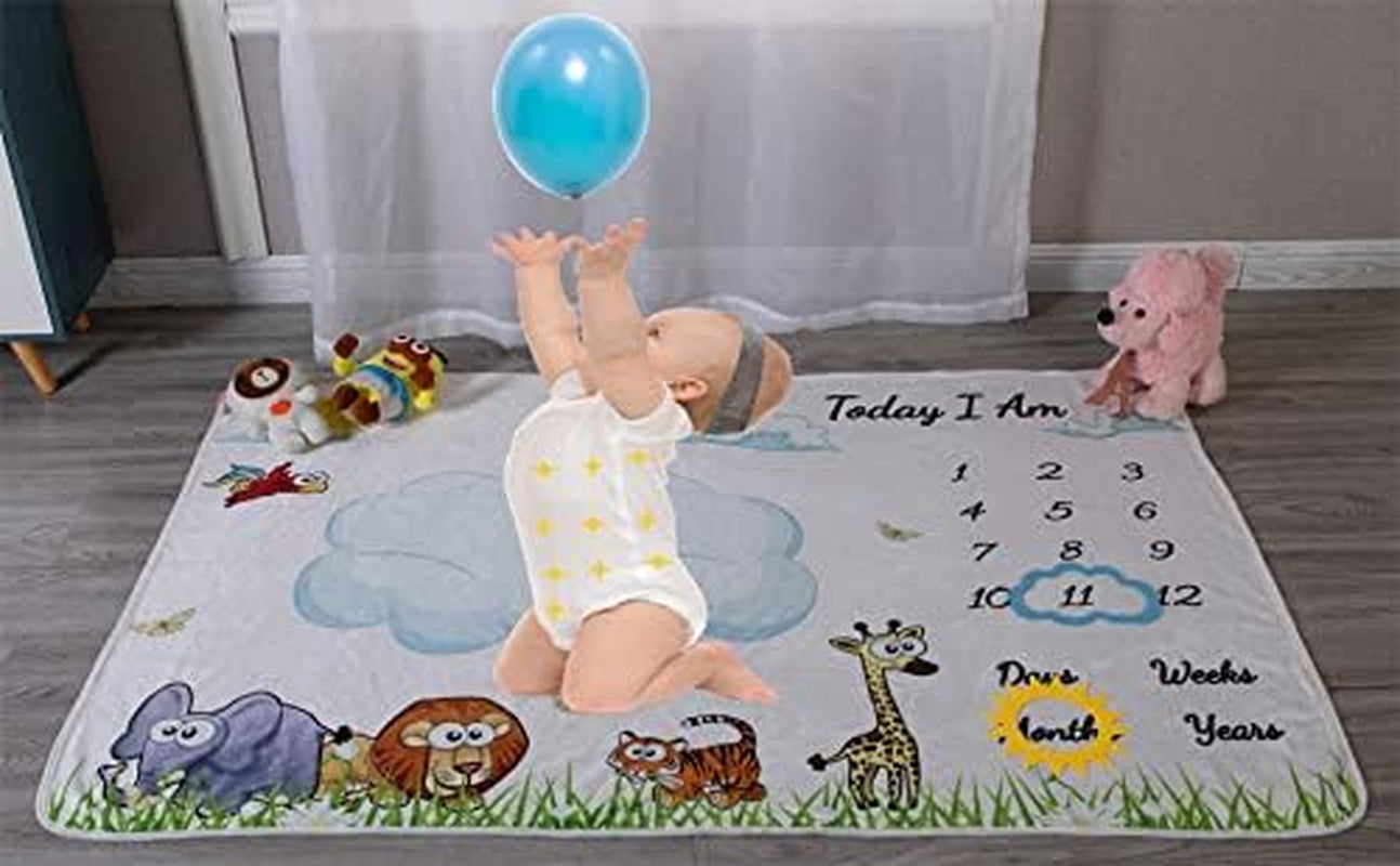 Baby Milestone Blanket Gifts - Newborn Boy & Girl Monthly Year Infant Growth Blankets Nursery Swaddling Blankets (Blue Cloud, Single Printed)