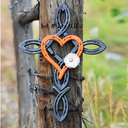 Atural Horsehsoe Cross with Heart Metal Wall Art Horseshoe Cross Outdoor Patio Home Decorhome Decor One Size