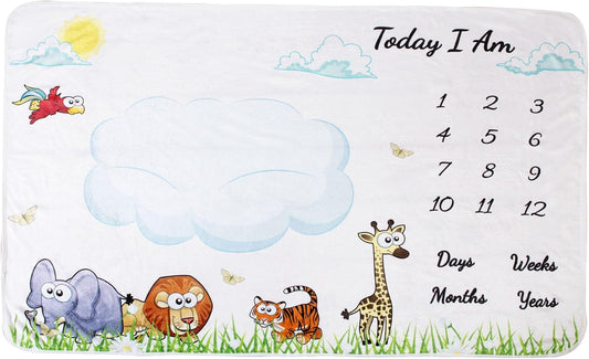 Baby Milestone Blanket Gifts - Newborn Boy & Girl Monthly Year Infant Growth Blankets Nursery Swaddling Blankets (Blue Cloud, Single Printed)