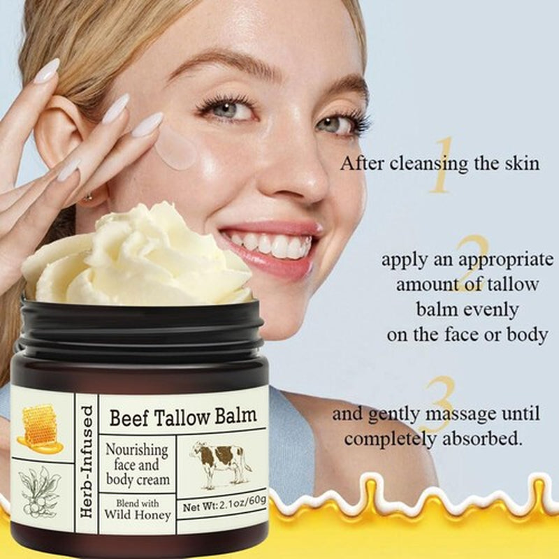 Beef Tallow for Skin - Organic Grass-Fed Whipped Beef Tallow and Honey Balm
