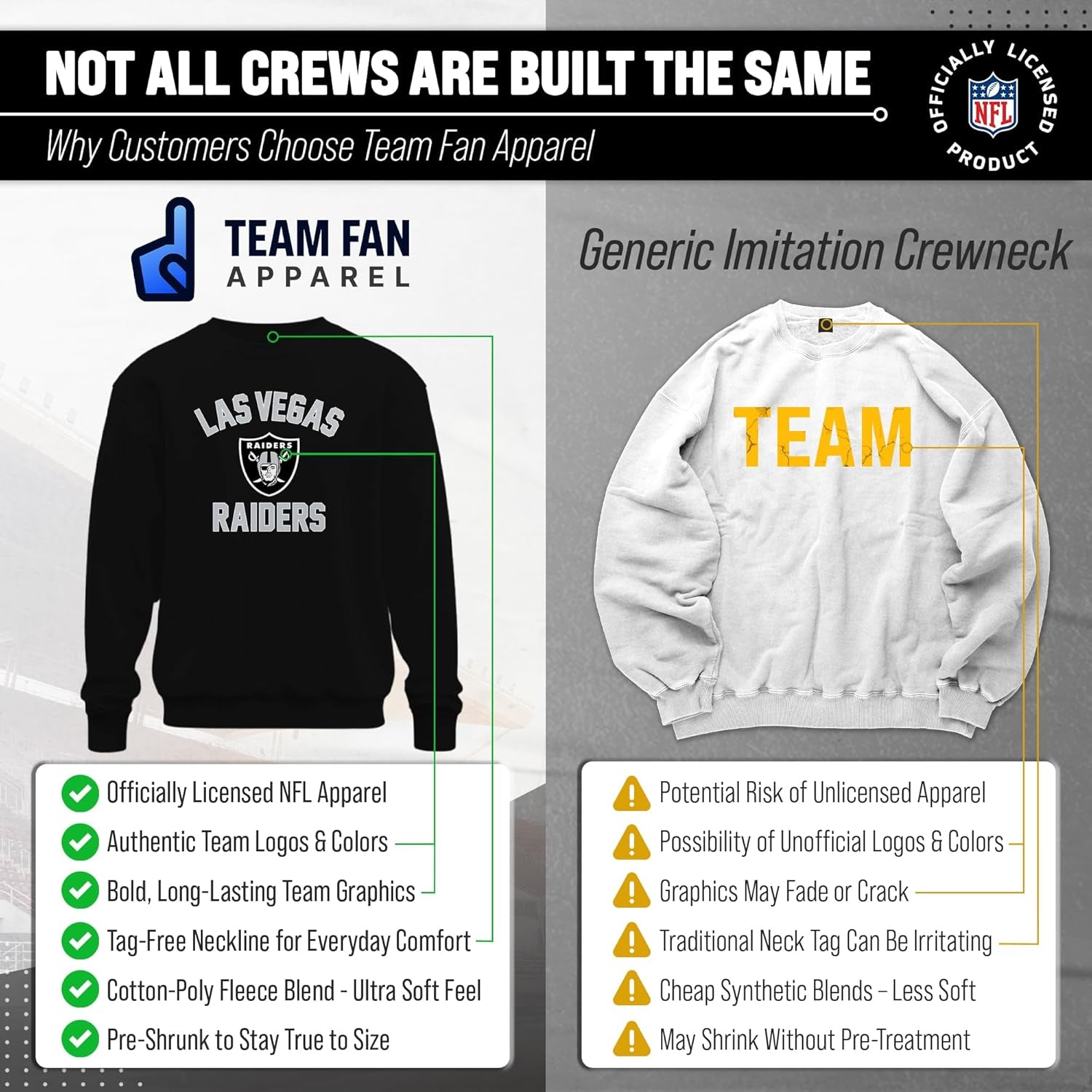 NFL Adult Gameday Football Crewneck Sweatshirt - Cotton Blend - Stay Warm, Comfortable & Stylish on Game Day