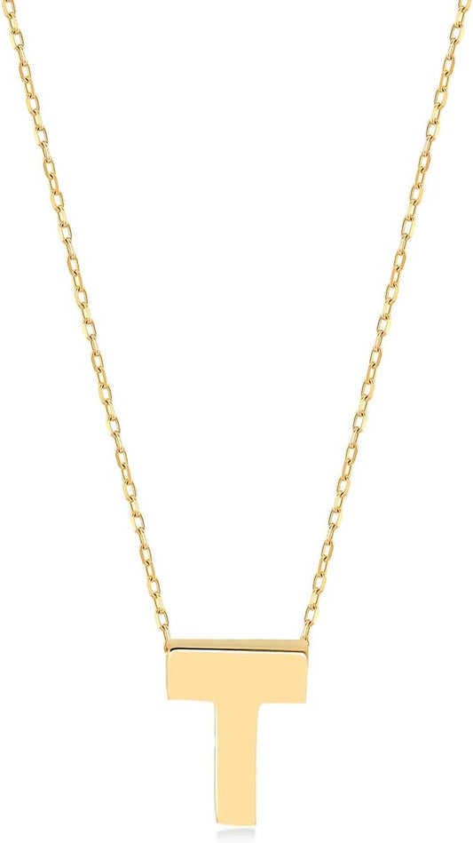 14K Solid Gold Initial Necklace for Women (A to Z All Letters)