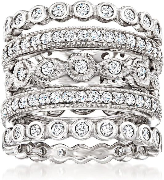 2.50 Ct. T.W. CZ Jewelry Set: 5 Eternity Bands in Sterling Silver