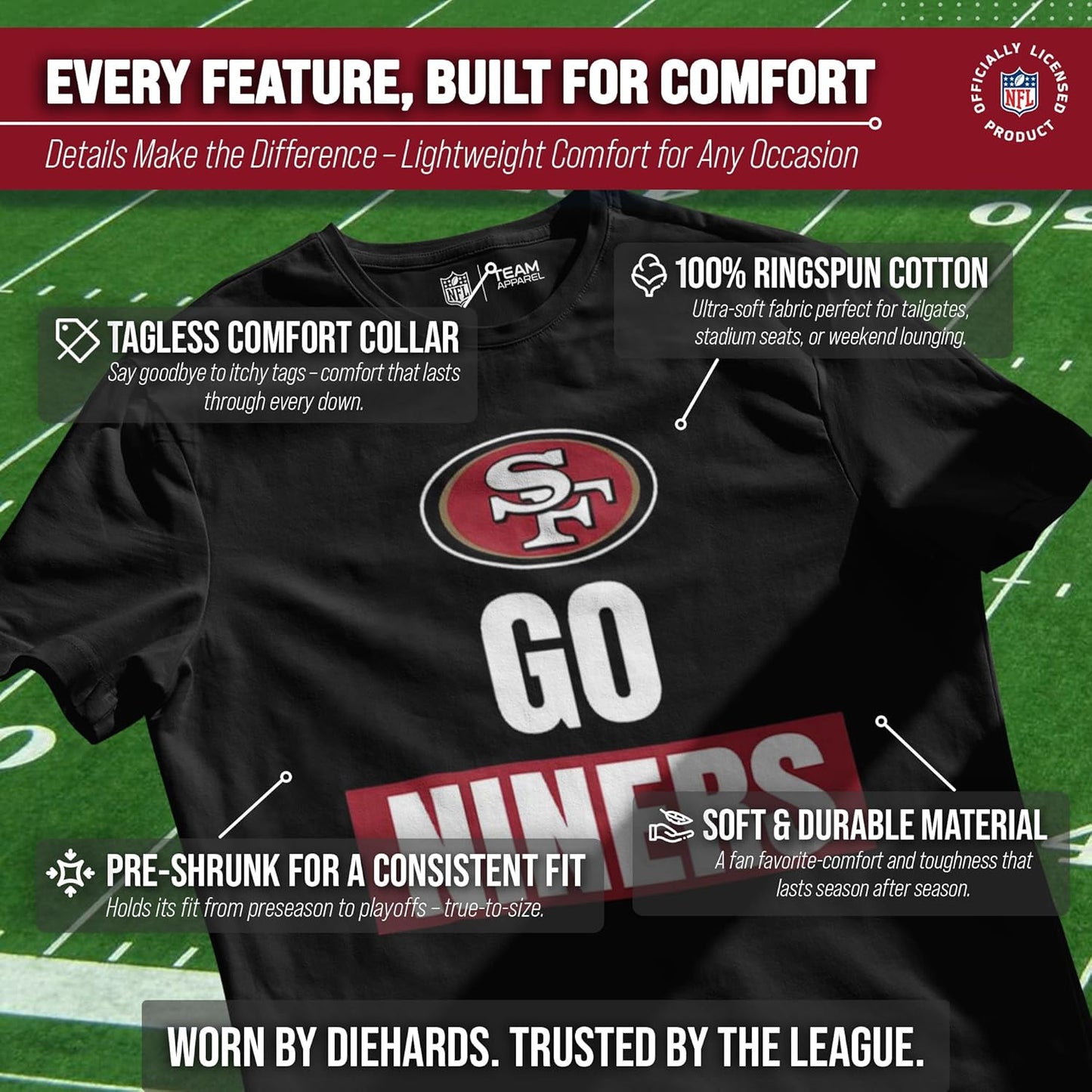 NFL Adult Team Slogan Unisex T-Shirt - Tagless - Show Your Team Pride with Ultimate Comfort and Quality