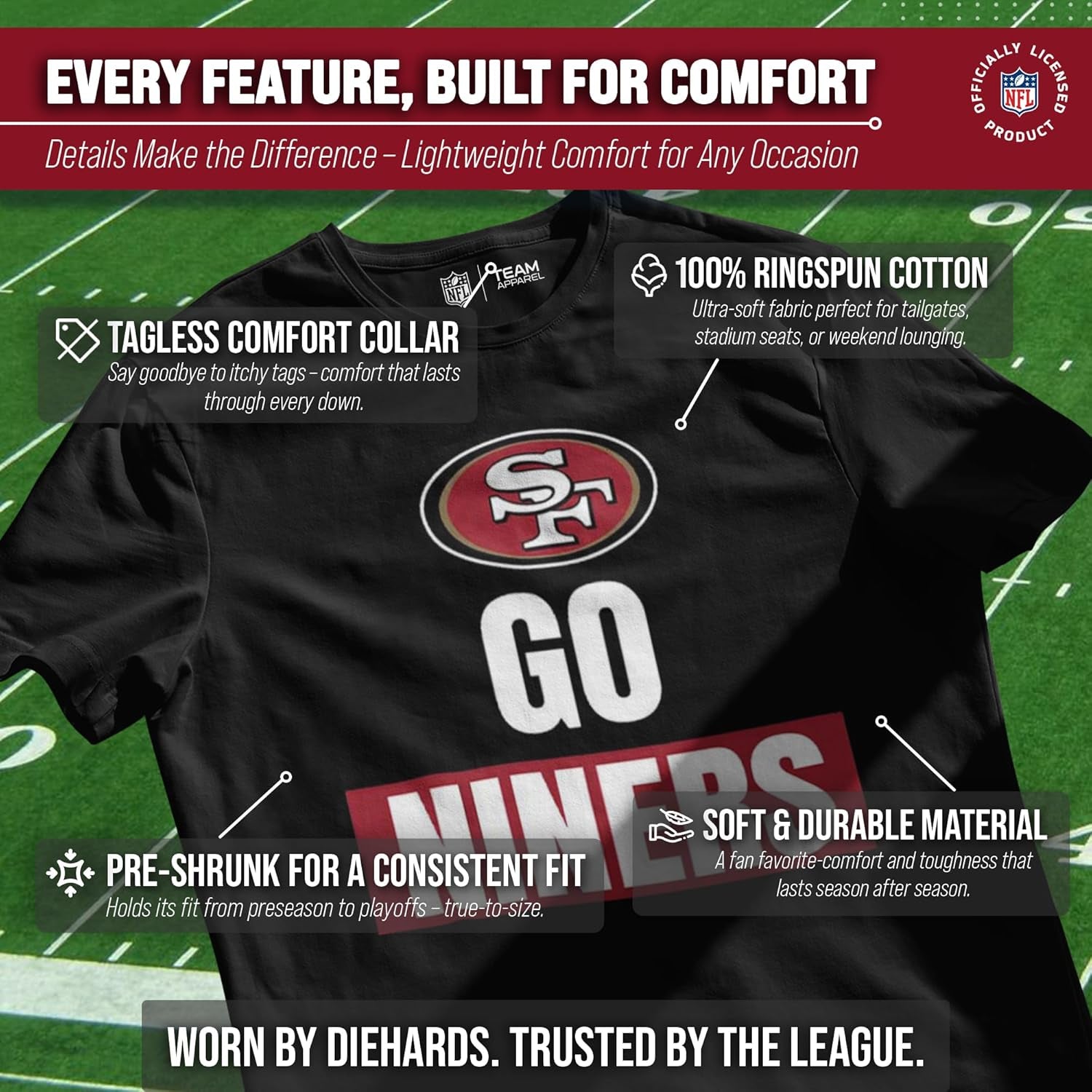 NFL Adult Team Slogan Unisex T-Shirt - Tagless - Show Your Team Pride with Ultimate Comfort and Quality