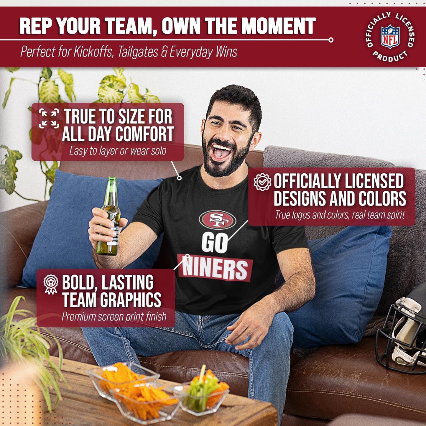 NFL Adult Team Slogan Unisex T-Shirt - Tagless - Show Your Team Pride with Ultimate Comfort and Quality